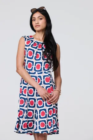 Abstract Print Sleeveless Knee Length Dress