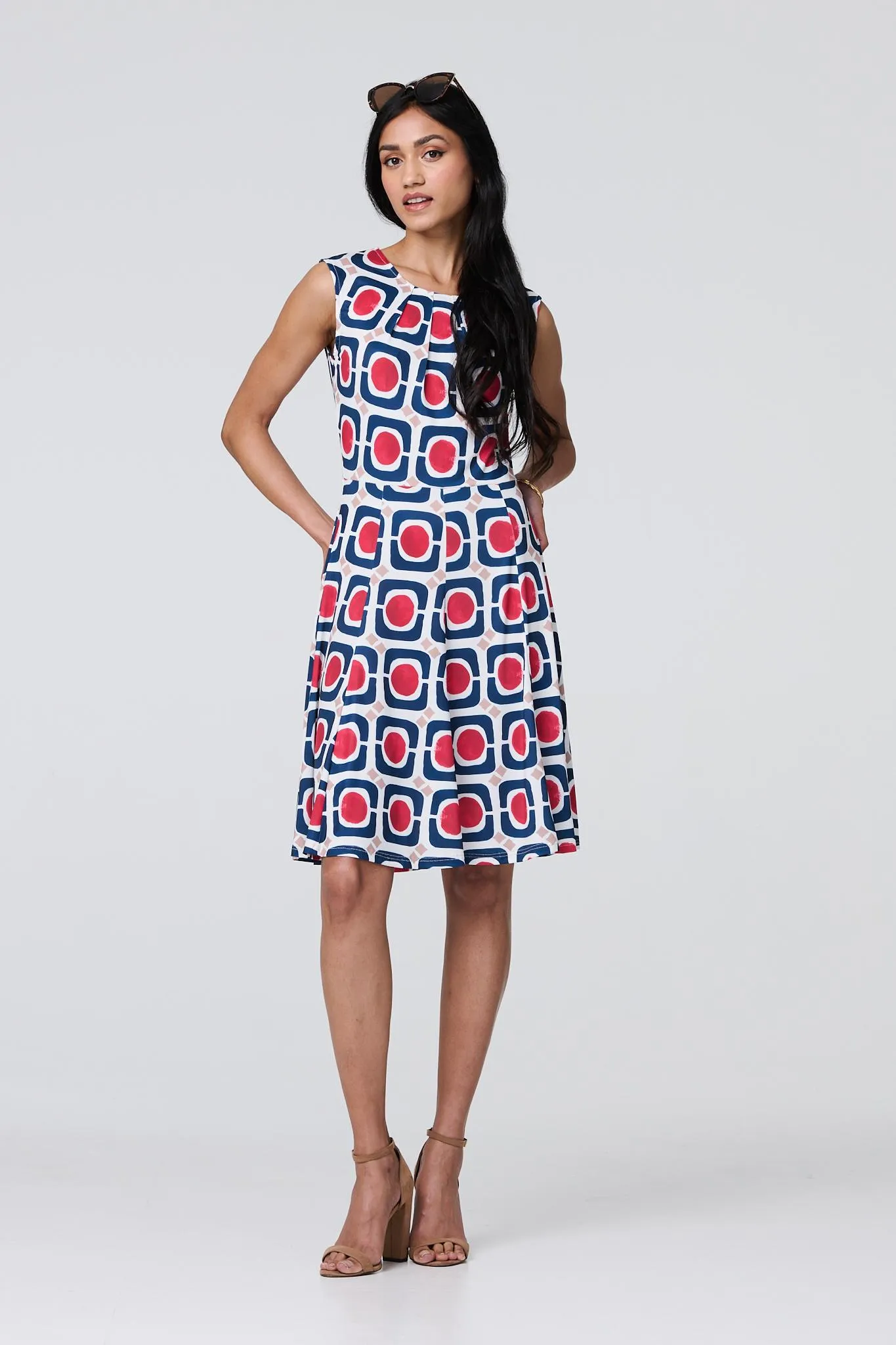 Abstract Print Sleeveless Knee Length Dress