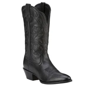 Ariat Ladies “Heritage Western R-Toe" Cowboy Boots - Black Deertan