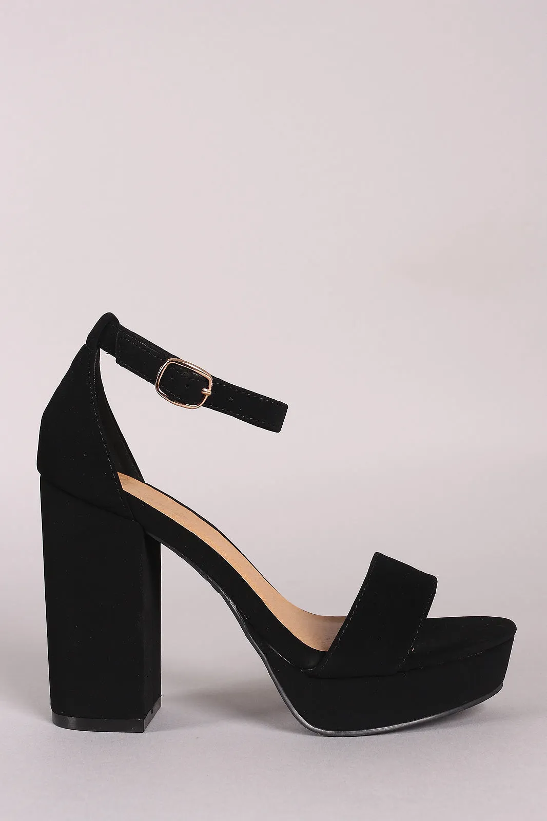 Bamboo Nubuck Ankle Strap Chunky Platform Heels