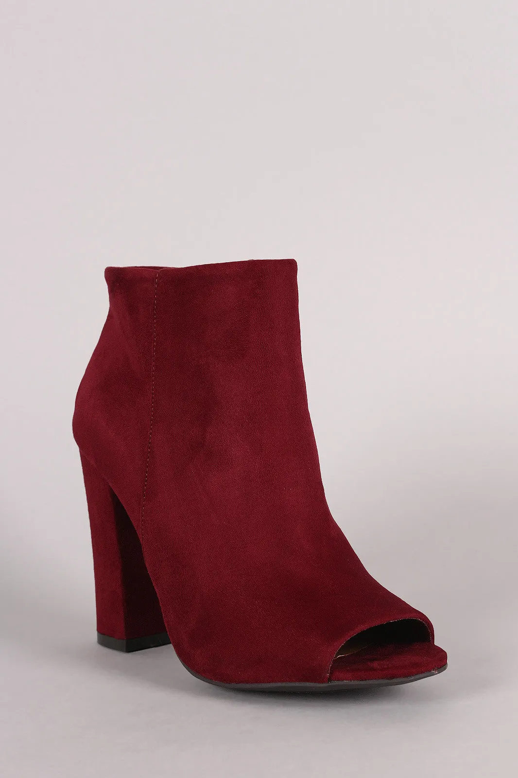 Bamboo Plain Suede Peep Toe Chunky Heeled Booties