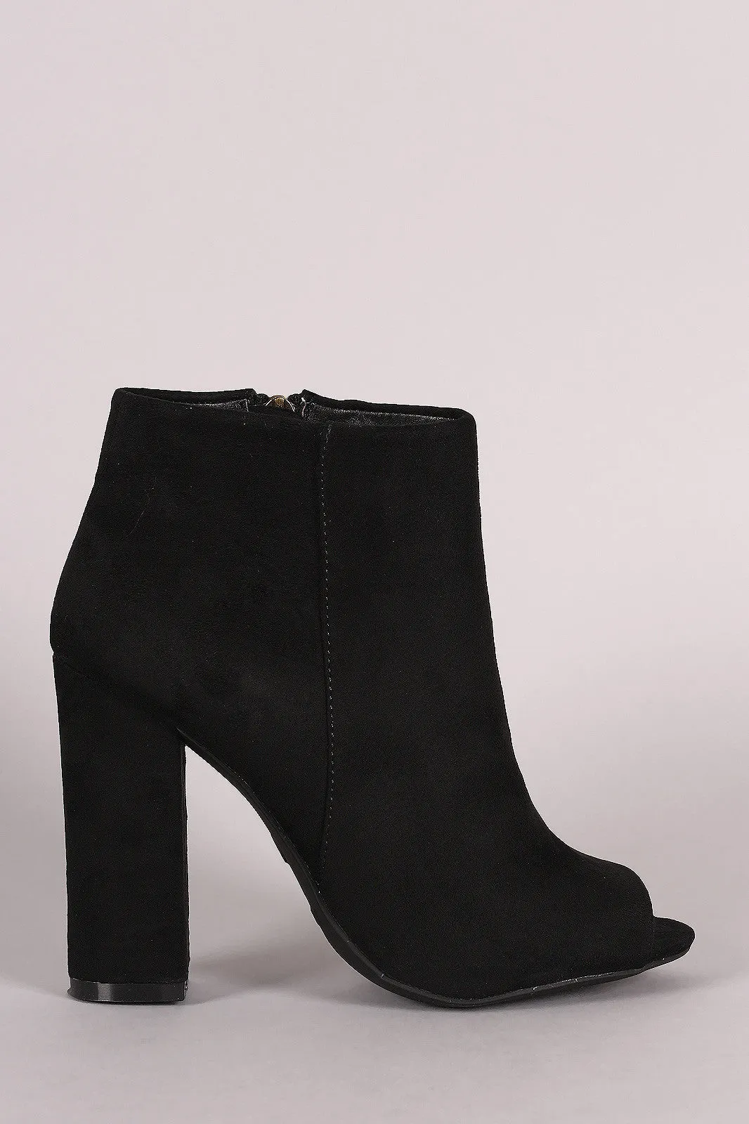 Bamboo Plain Suede Peep Toe Chunky Heeled Booties