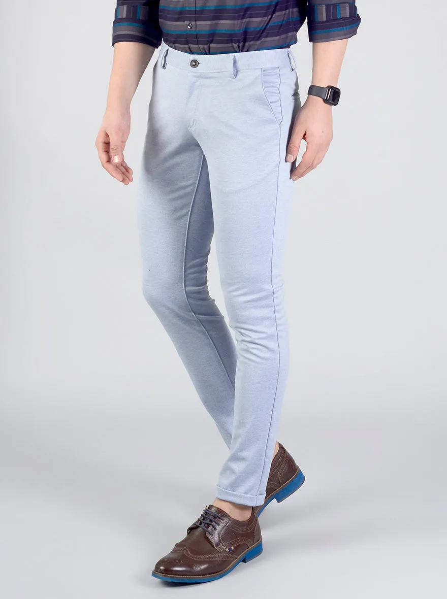 Blue Self Textured Slim Fit Casual Trouser | JadeBlue