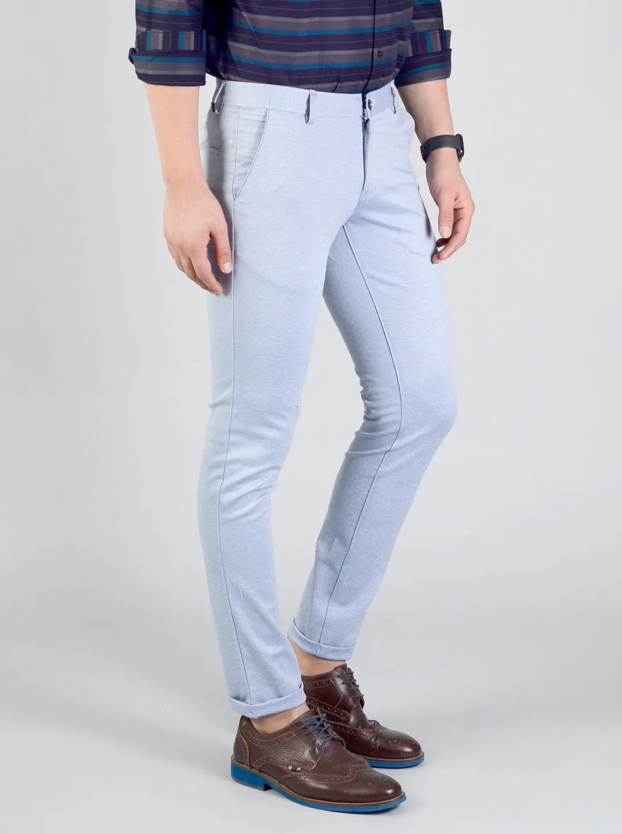 Blue Self Textured Slim Fit Casual Trouser | JadeBlue