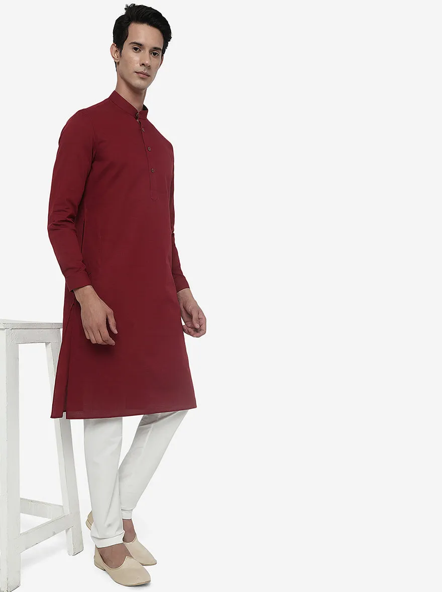 Brick Red Striped Regular Fit Modi Kurta | JadeBlue