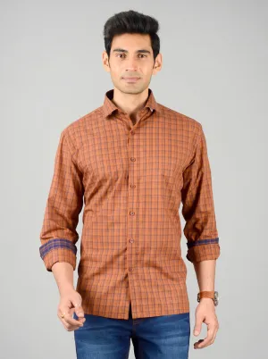 Brown & Blue Checked Regular Fit Formal Shirt | JadeBlue