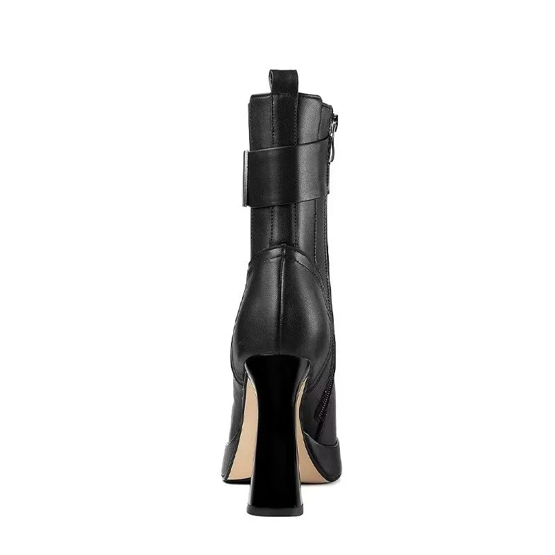 Chic Cow Leather Pointed Toe High Heeled Boots