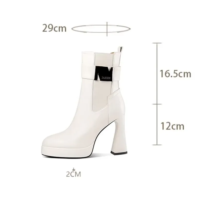 Chic Cow Leather Pointed Toe High Heeled Boots