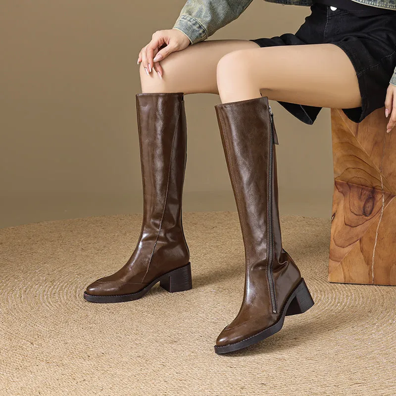 ChicLeather Elegant Zip Knee-High Boots