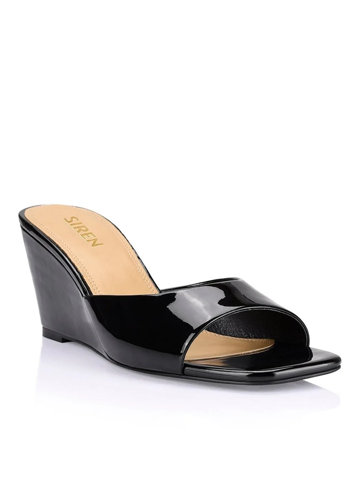 Darcy Mule Wedges - Black Patent