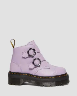 Devon Flower Buckle Leather Platform Boots Lilac