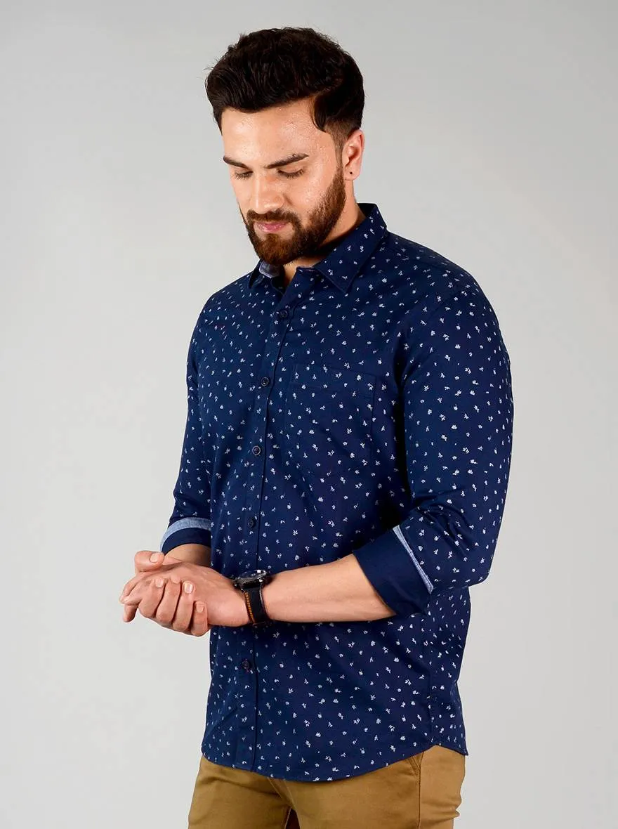 Eclipse Blue Printed Slim Fit Casual Shirt | JadeBlue