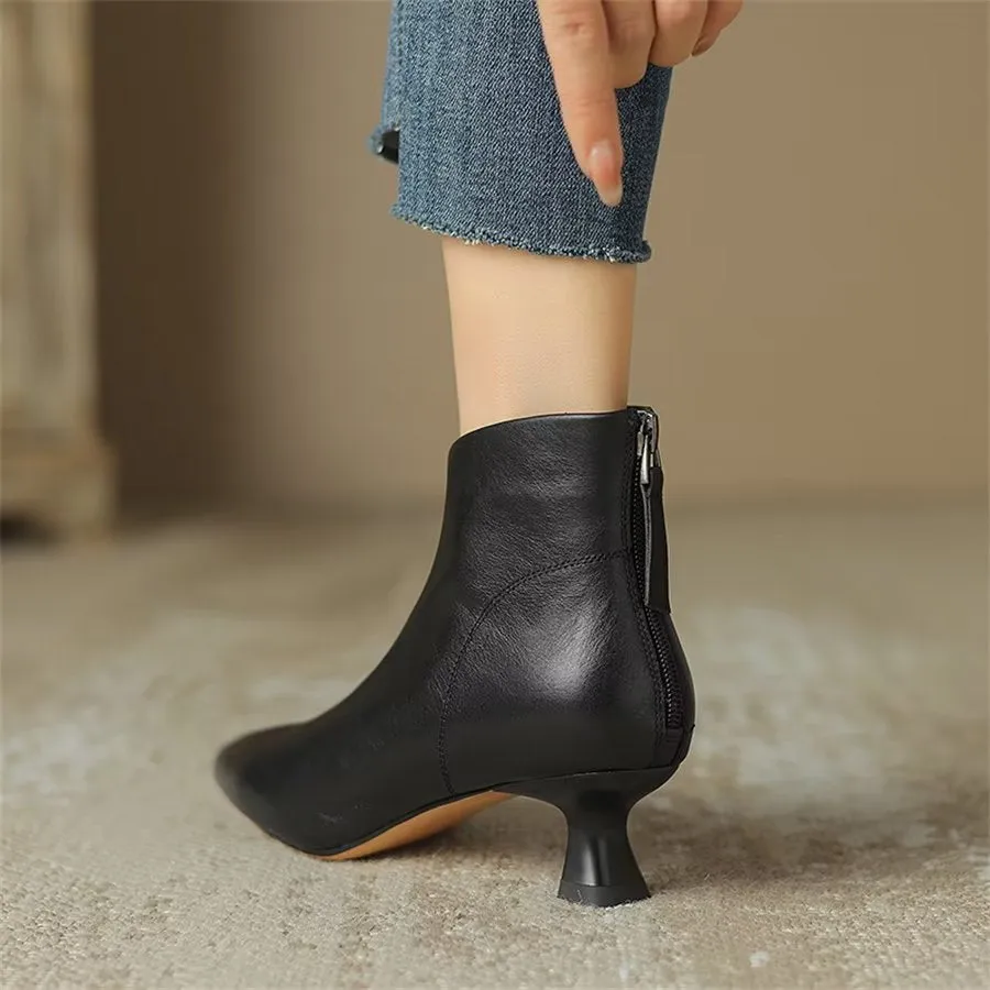 Elegant Cow Leather Pointed Toe Inner Zipper Boots