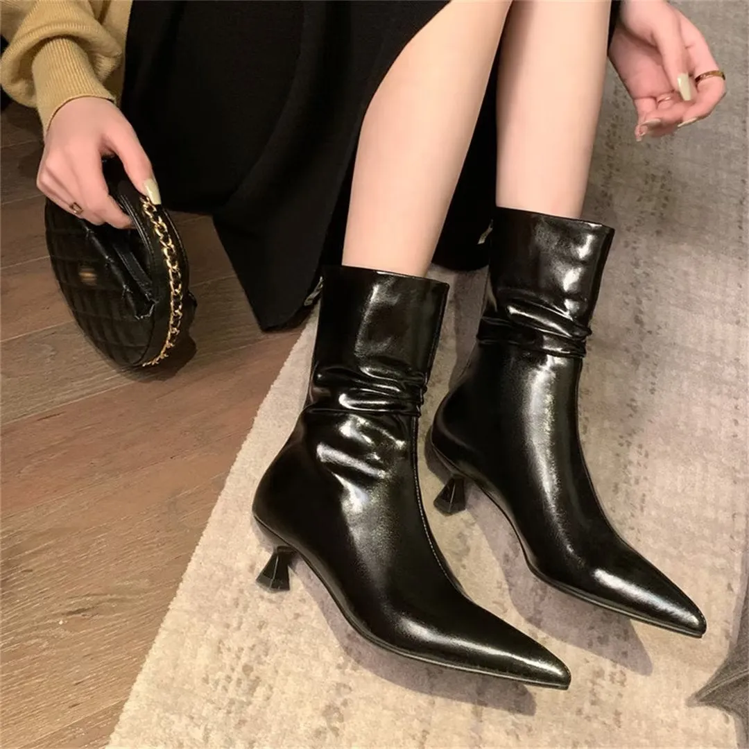 Elegant Cow Leather Pointed Toe Sky-High Heel Boots