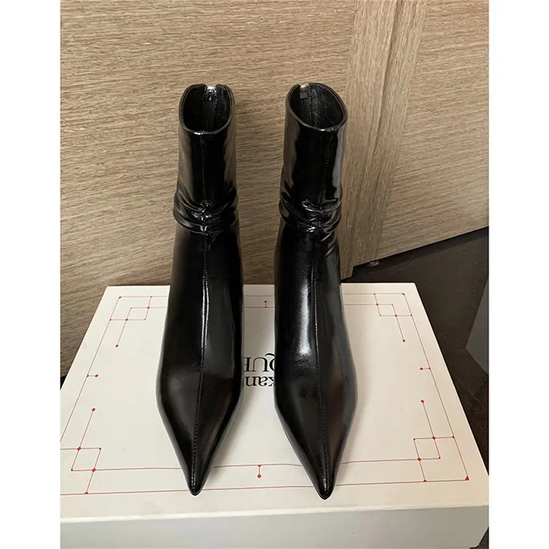 Elegant Cow Leather Pointed Toe Sky-High Heel Boots