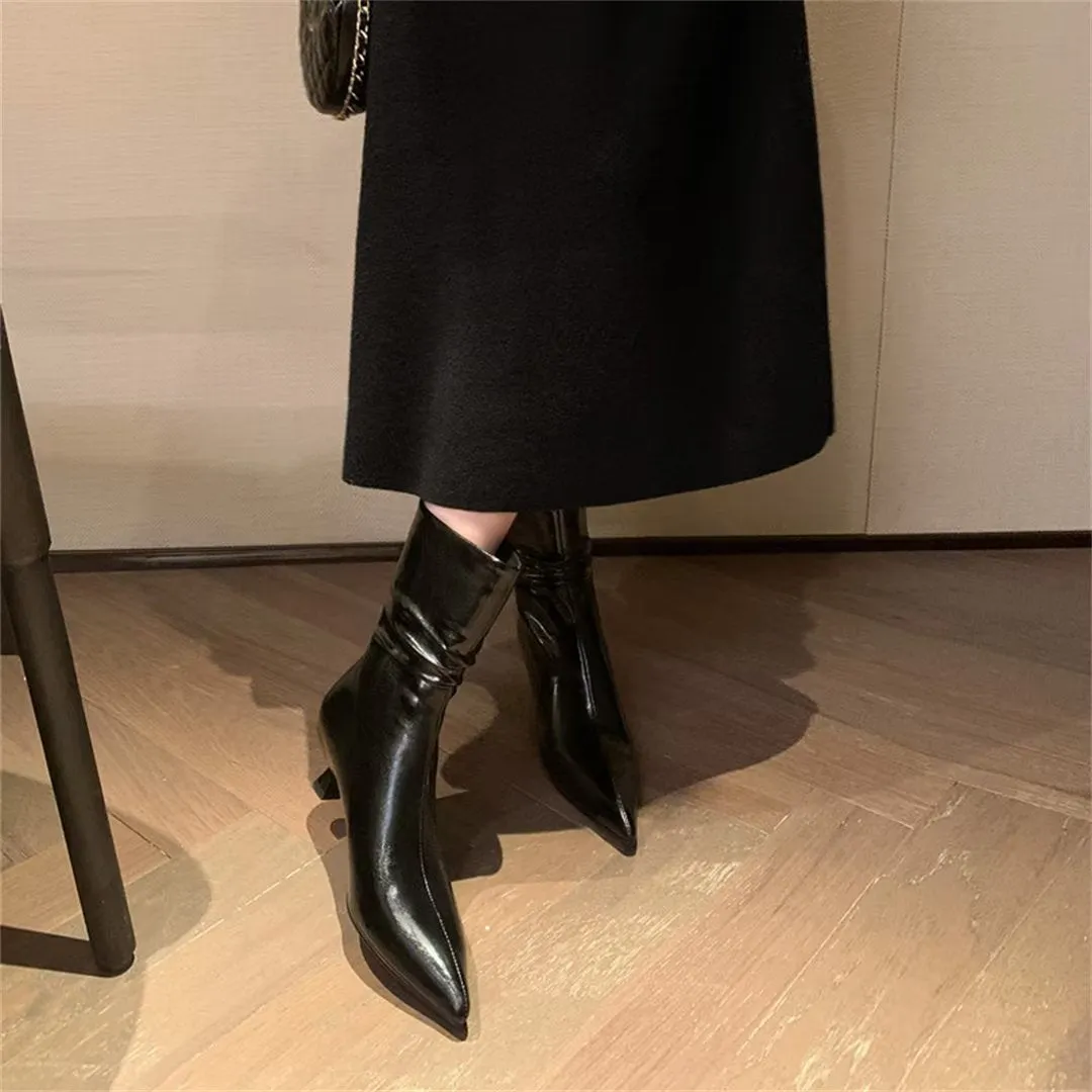 Elegant Cow Leather Pointed Toe Sky-High Heel Boots