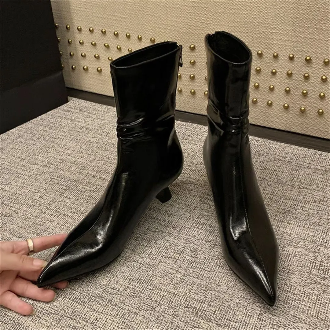 Elegant Cow Leather Pointed Toe Sky-High Heel Boots