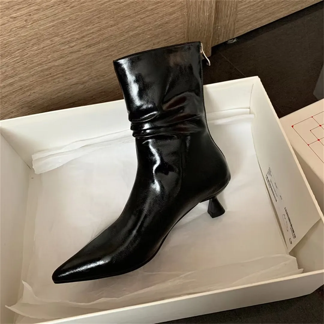 Elegant Cow Leather Pointed Toe Sky-High Heel Boots