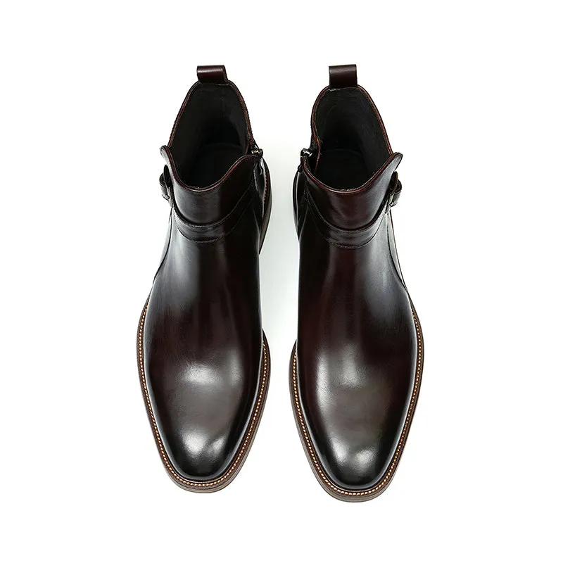 Elegant Leather Round Toe Classic Chelsea Ankle Boots