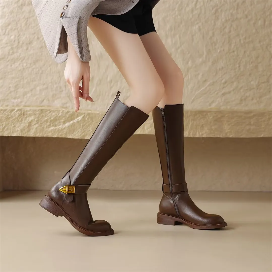 Elegant Long Zip-Up Leather Boots