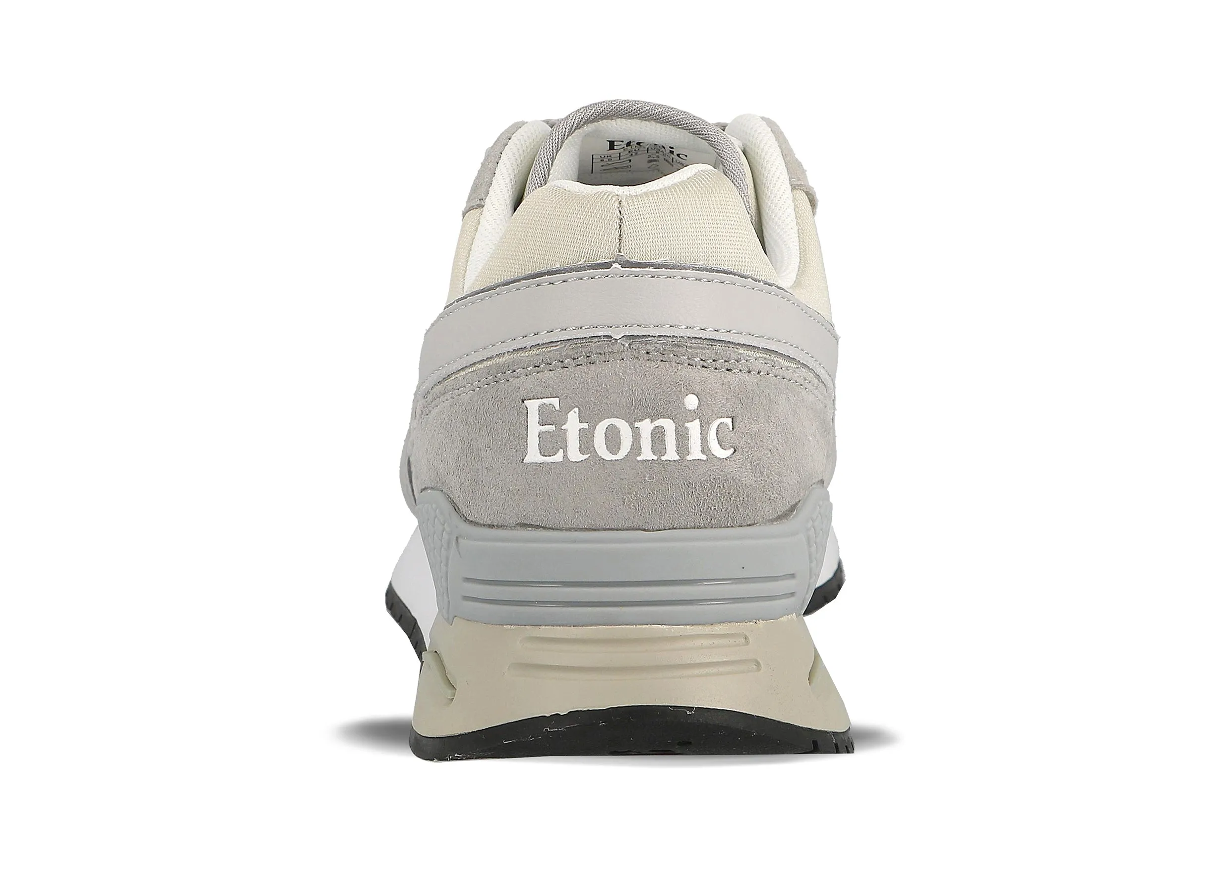 Etonic Stable Base sneakers in beige mesh fabric and grey suede with multi-layer light grey leather inserts.