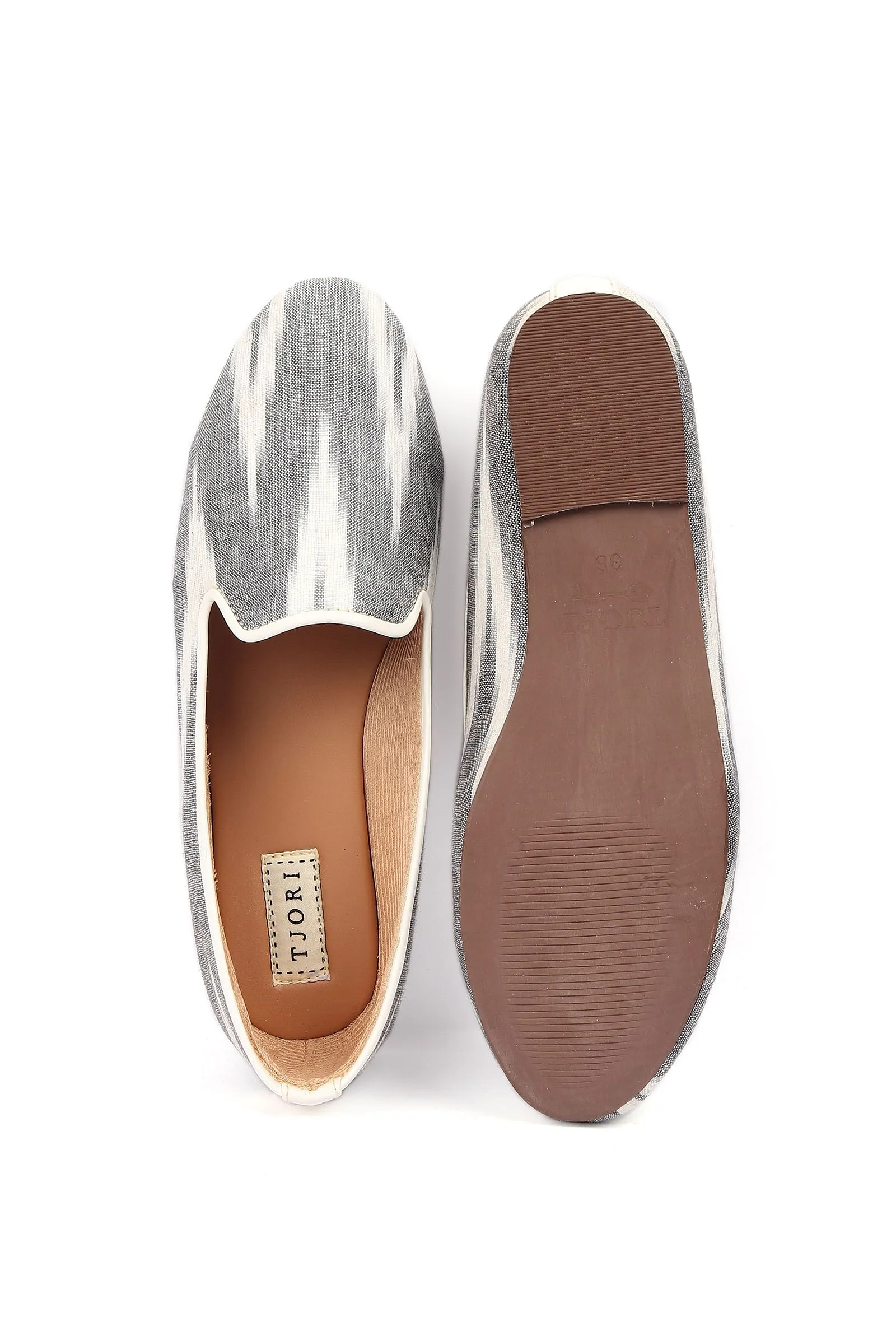 Fossil Grey & Tawny Brown Ikat Flat Cruelty Free Leather Ballerina