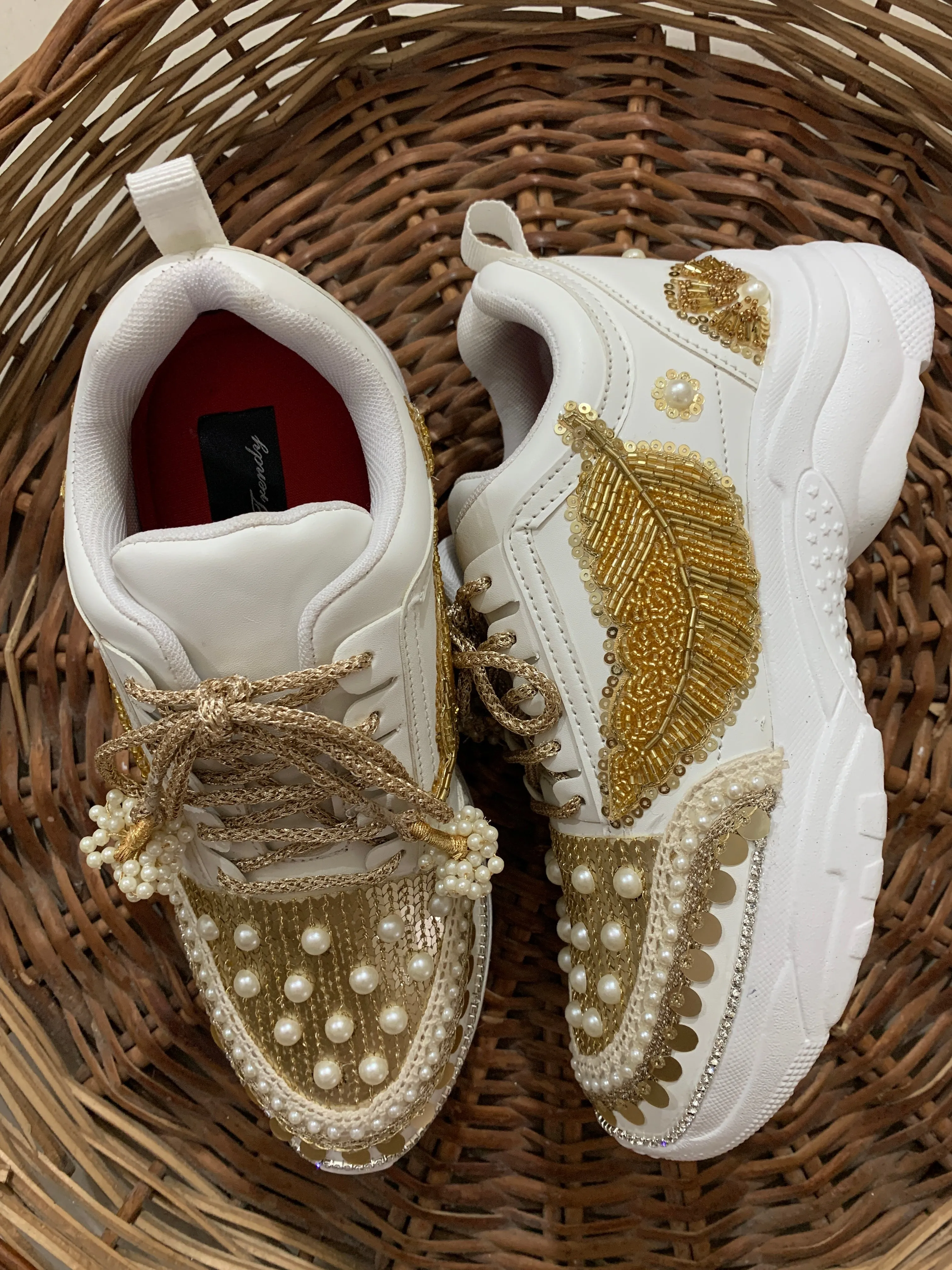 FUNKY N TRENDY fully hand work bridal sneakers / bridesmaid sneakers/ gold sneakers / golden sneakers