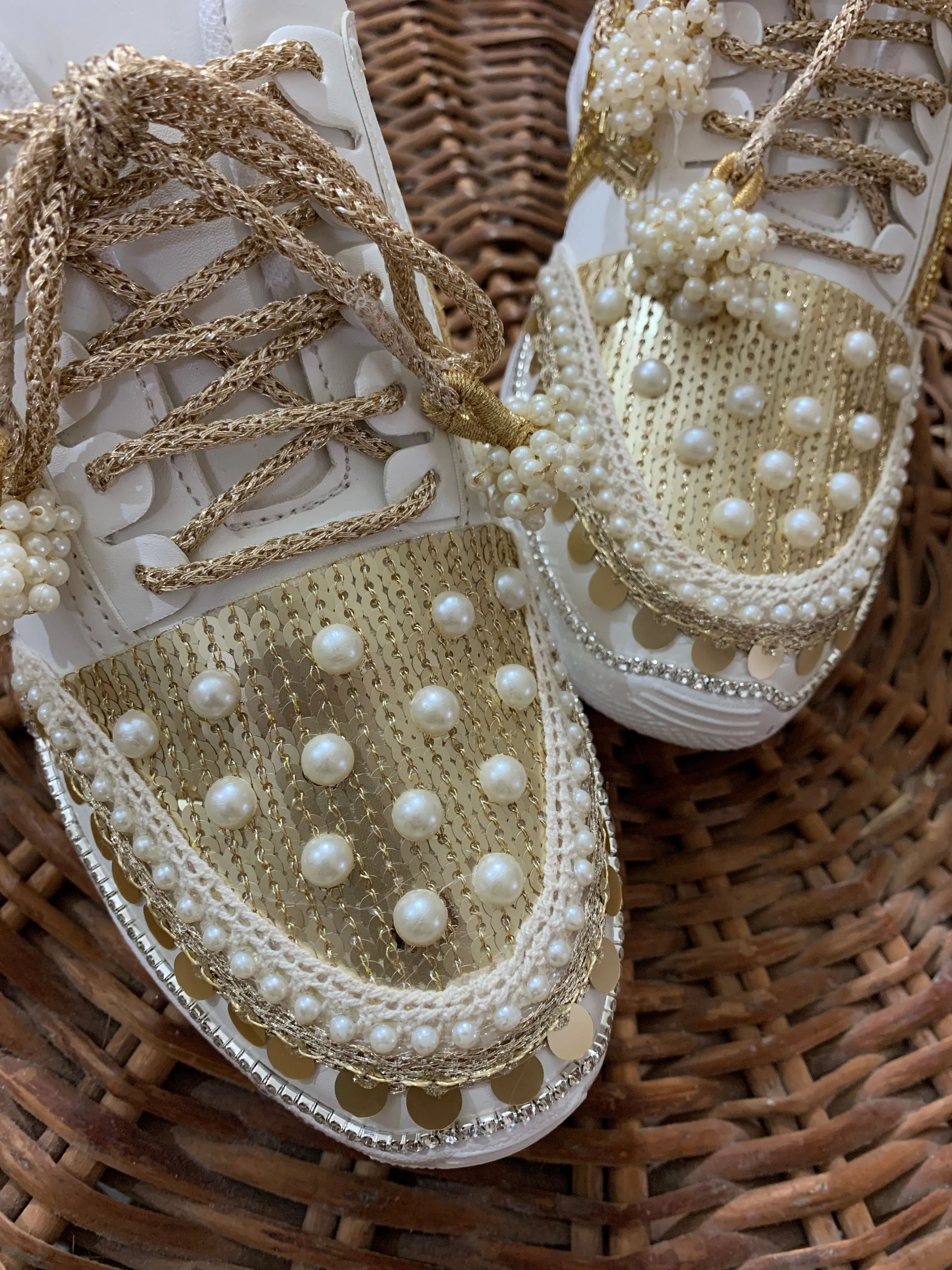 FUNKY N TRENDY fully hand work bridal sneakers / bridesmaid sneakers/ gold sneakers / golden sneakers