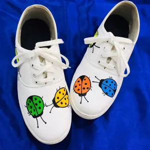 Funky N Trendy hand painted water resistant ladybug theme white sneakers