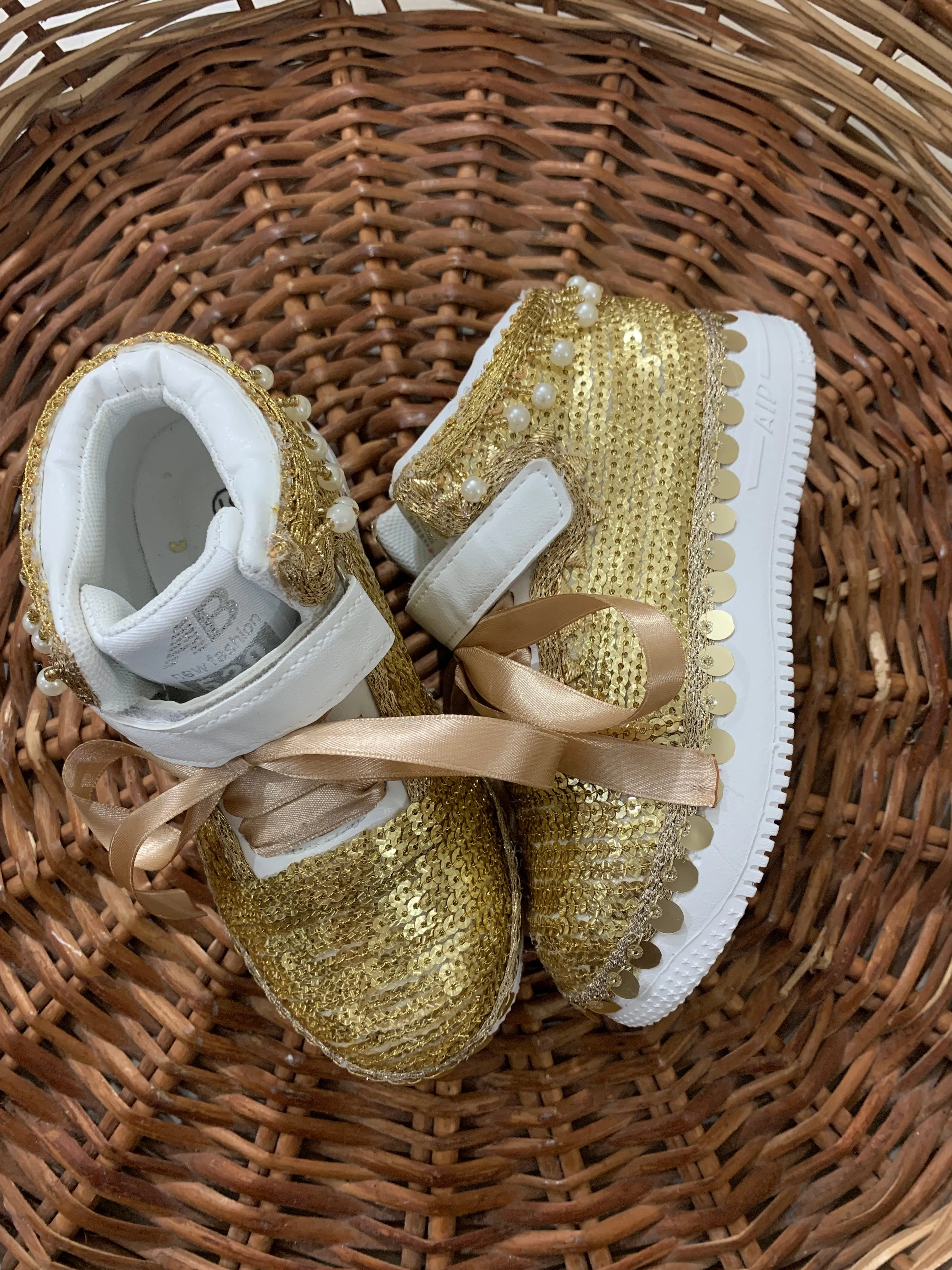 Funky N Trendy purple gold sequine work sneakers/kids sneakers/ embroidery shoes / kids shoes/ gold sneakers / gold shoes for kids/handmade sneakers for kids