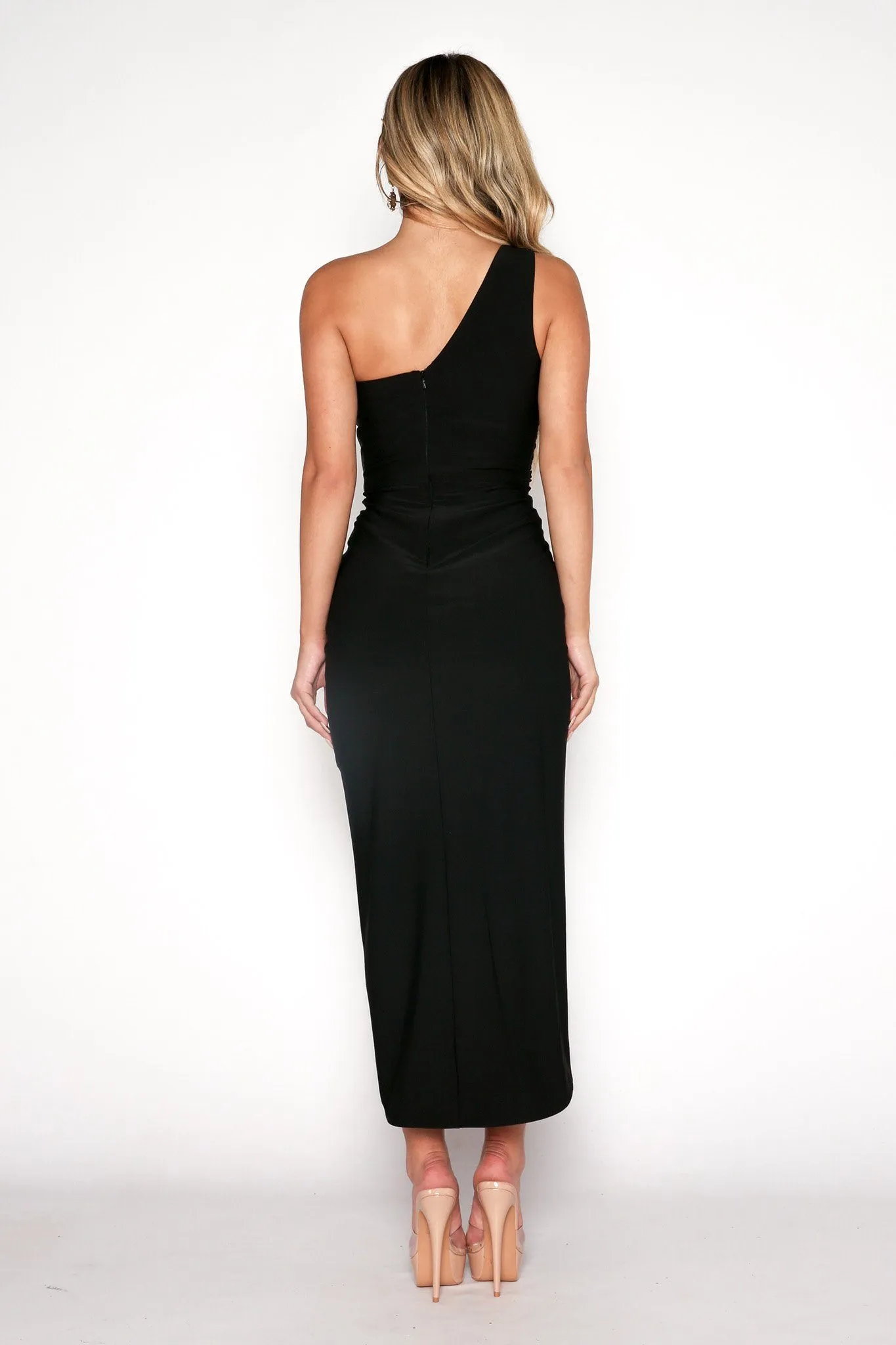 Hayden One Shoulder Midi Dress - Black