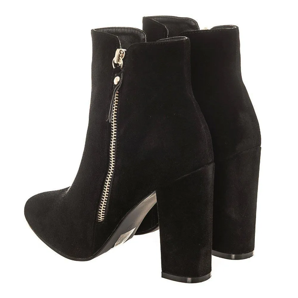 Medium Block Heel Ankle Boot With Soft Curved Toe And Side Zip