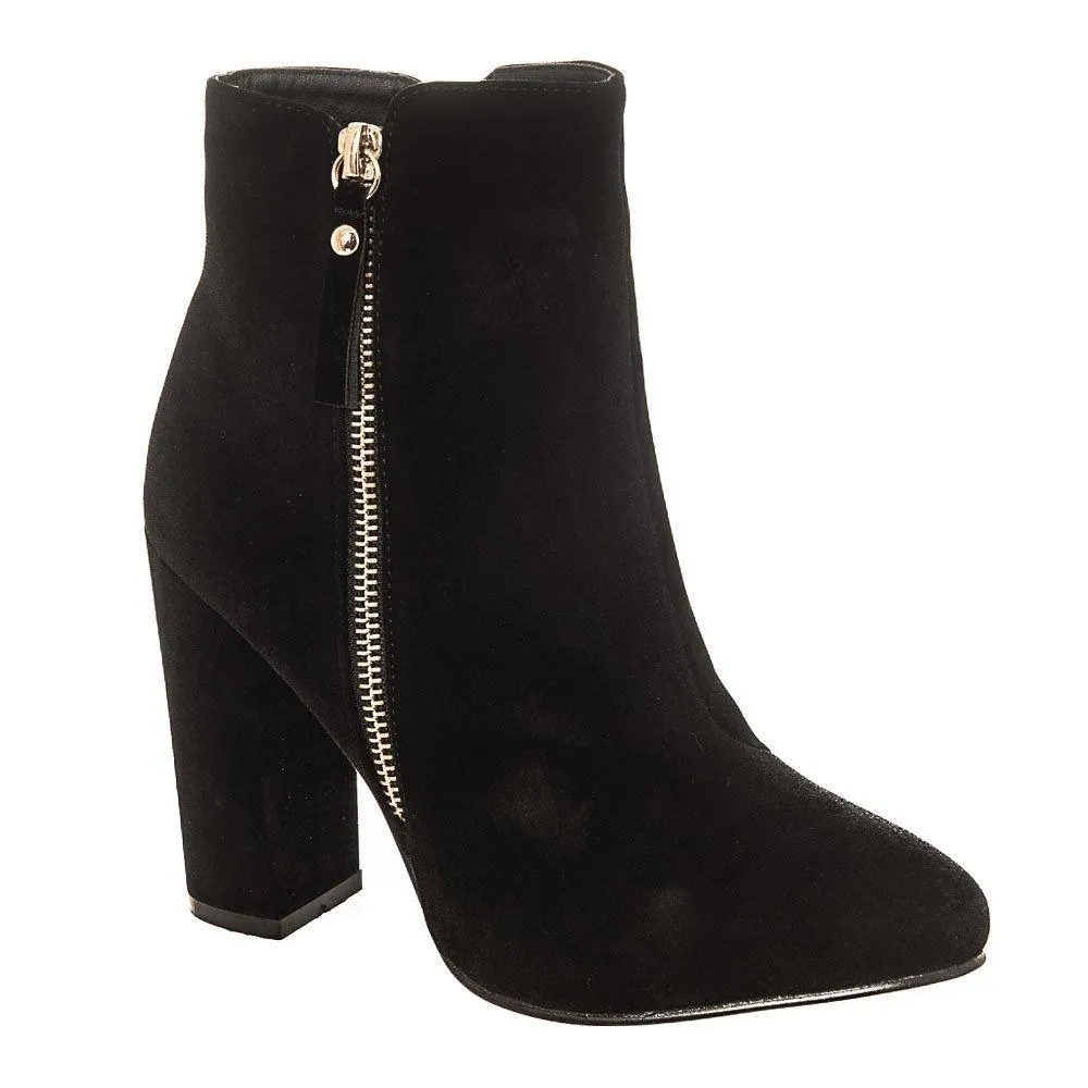 Medium Block Heel Ankle Boot With Soft Curved Toe And Side Zip