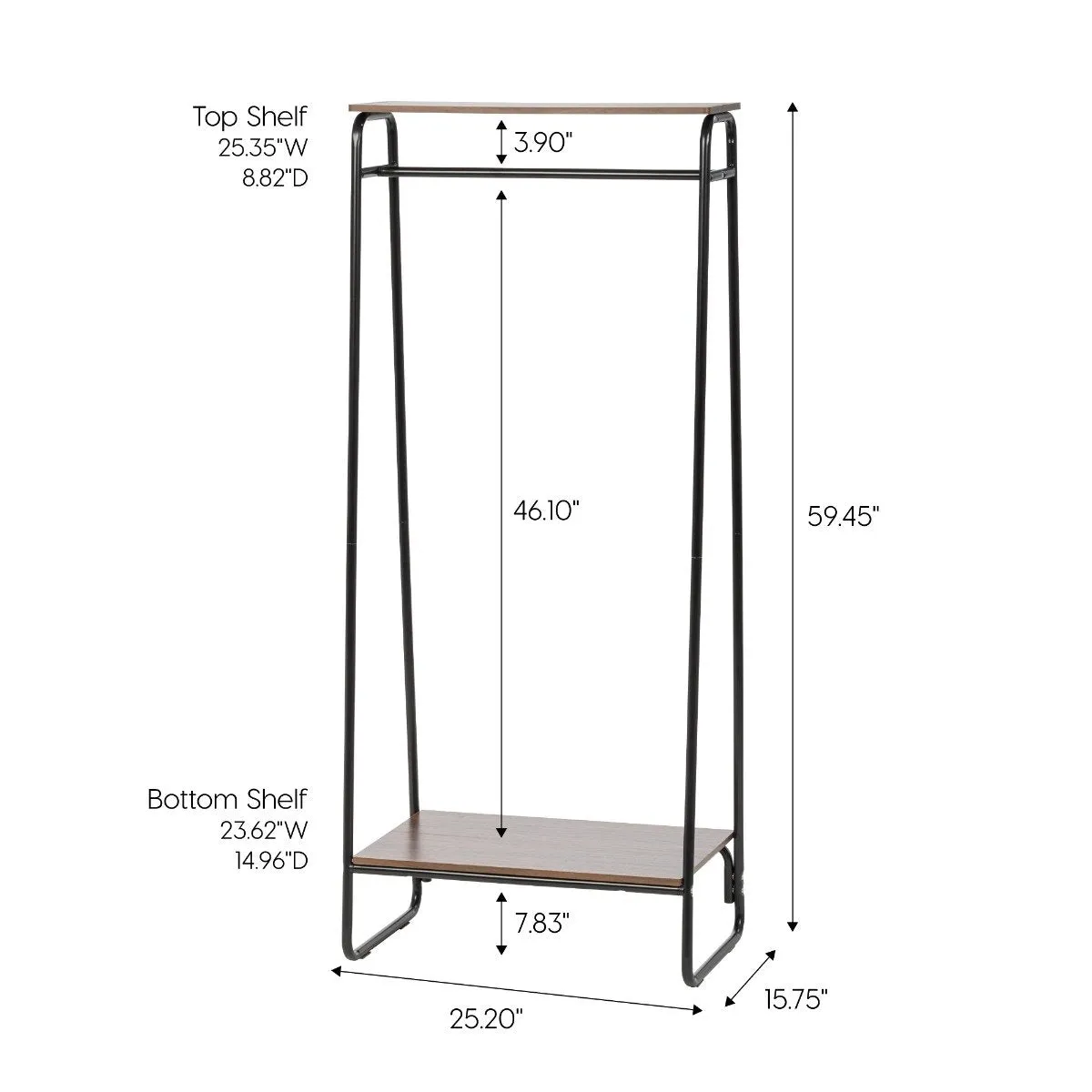 Metal Garment Rack with Wood Shelf - 2 Shelf