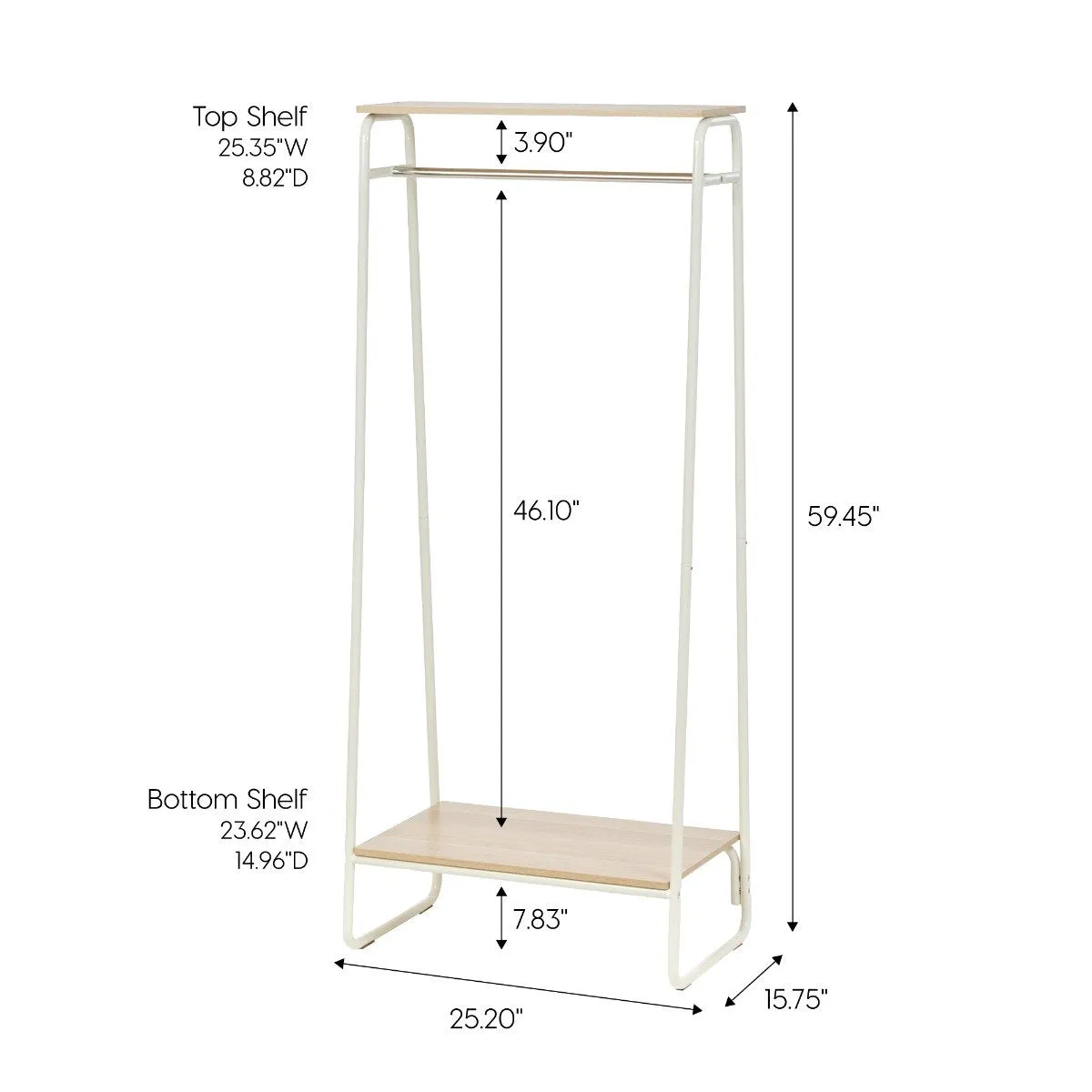 Metal Garment Rack with Wood Shelf - 2 Shelf