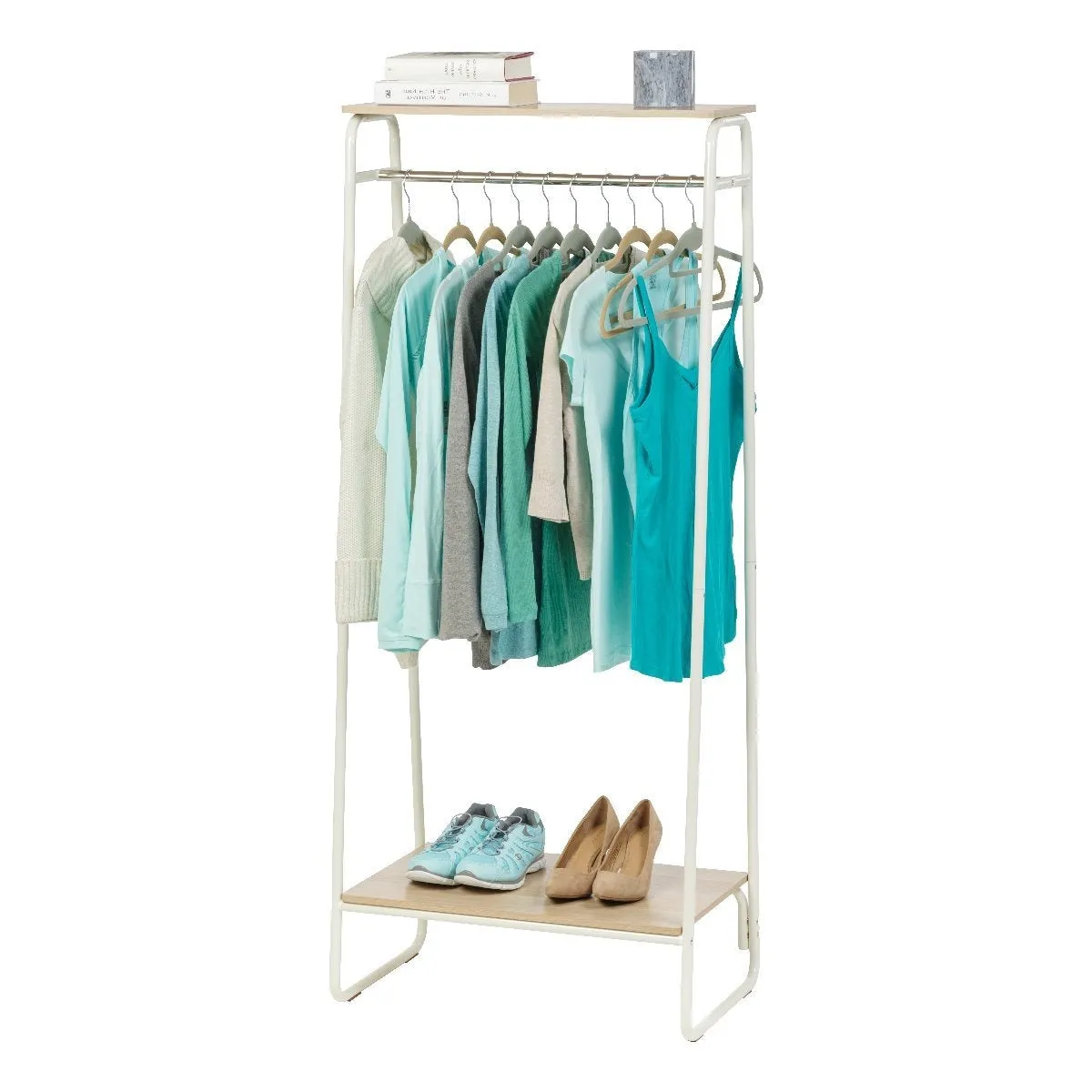 Metal Garment Rack with Wood Shelf - 2 Shelf