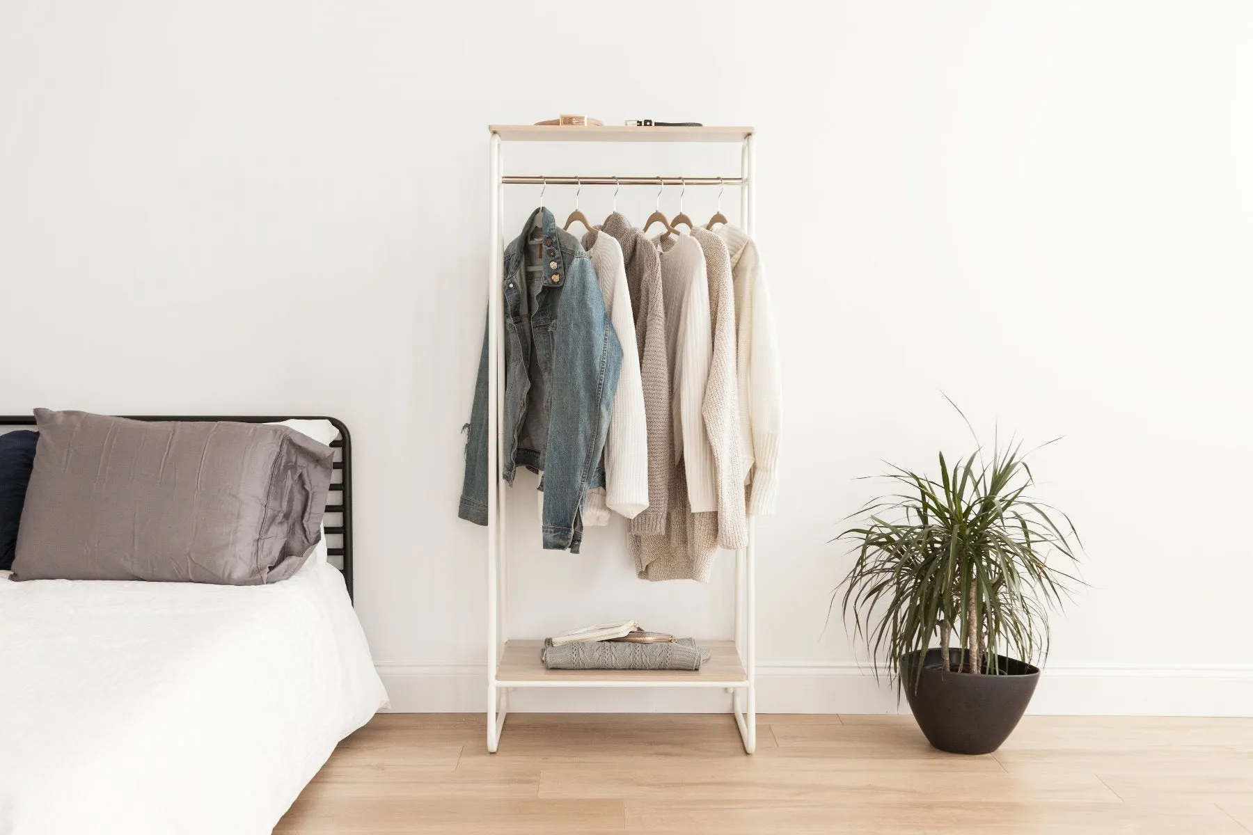 Metal Garment Rack with Wood Shelf - 2 Shelf