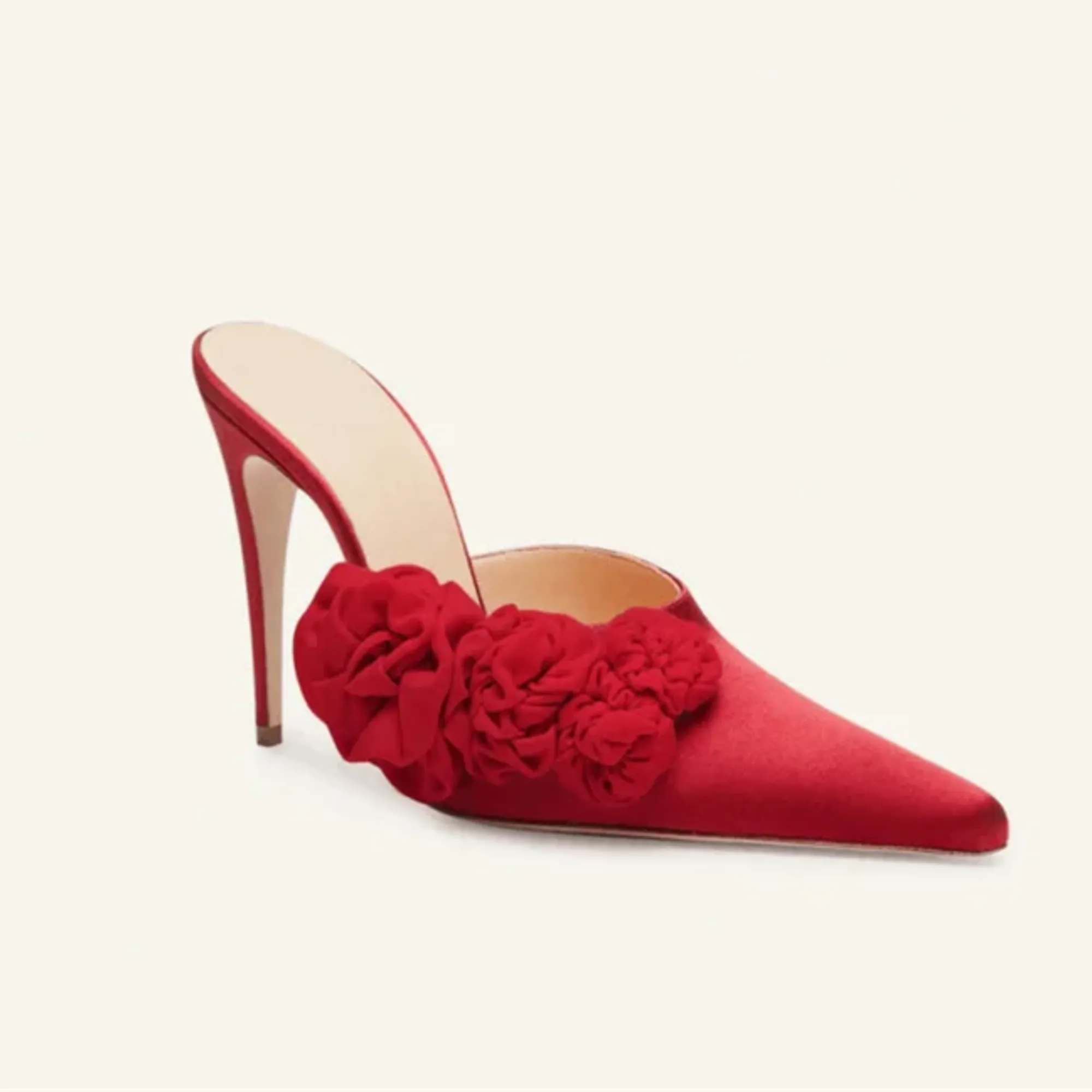 Pre Order:  Red Pumps Silk-Satin Pointed-Toe Sandals