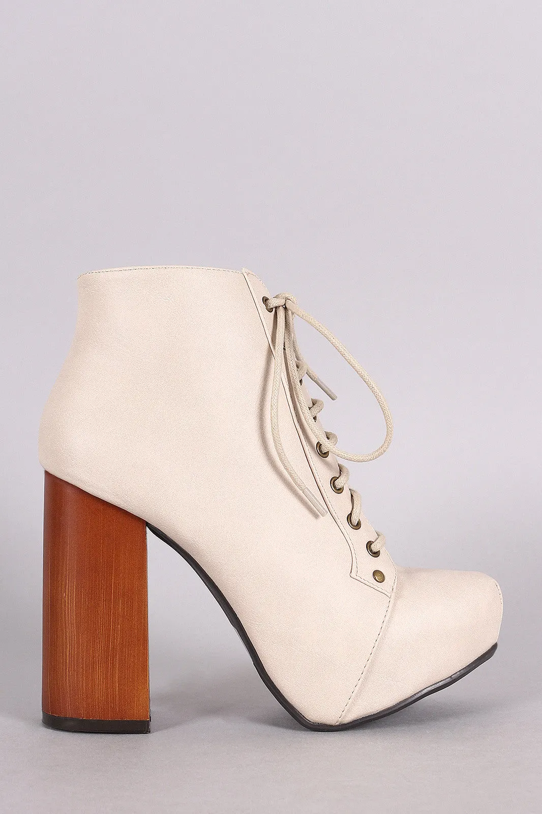 Qupid Lace Up Chunky Heeled Platform Booties