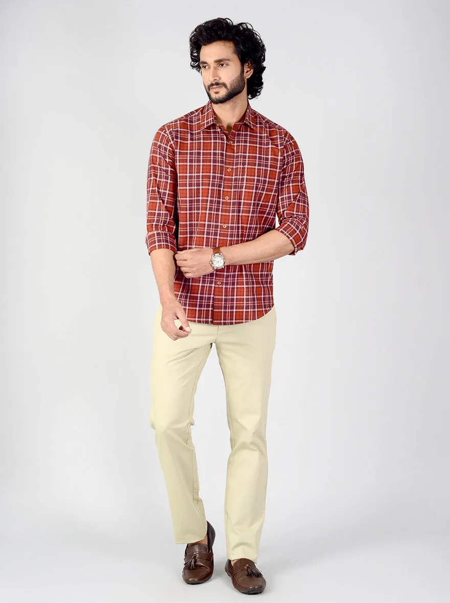 Red & Maroon Checked Classic Fit Casual Shirt | Greenfibre