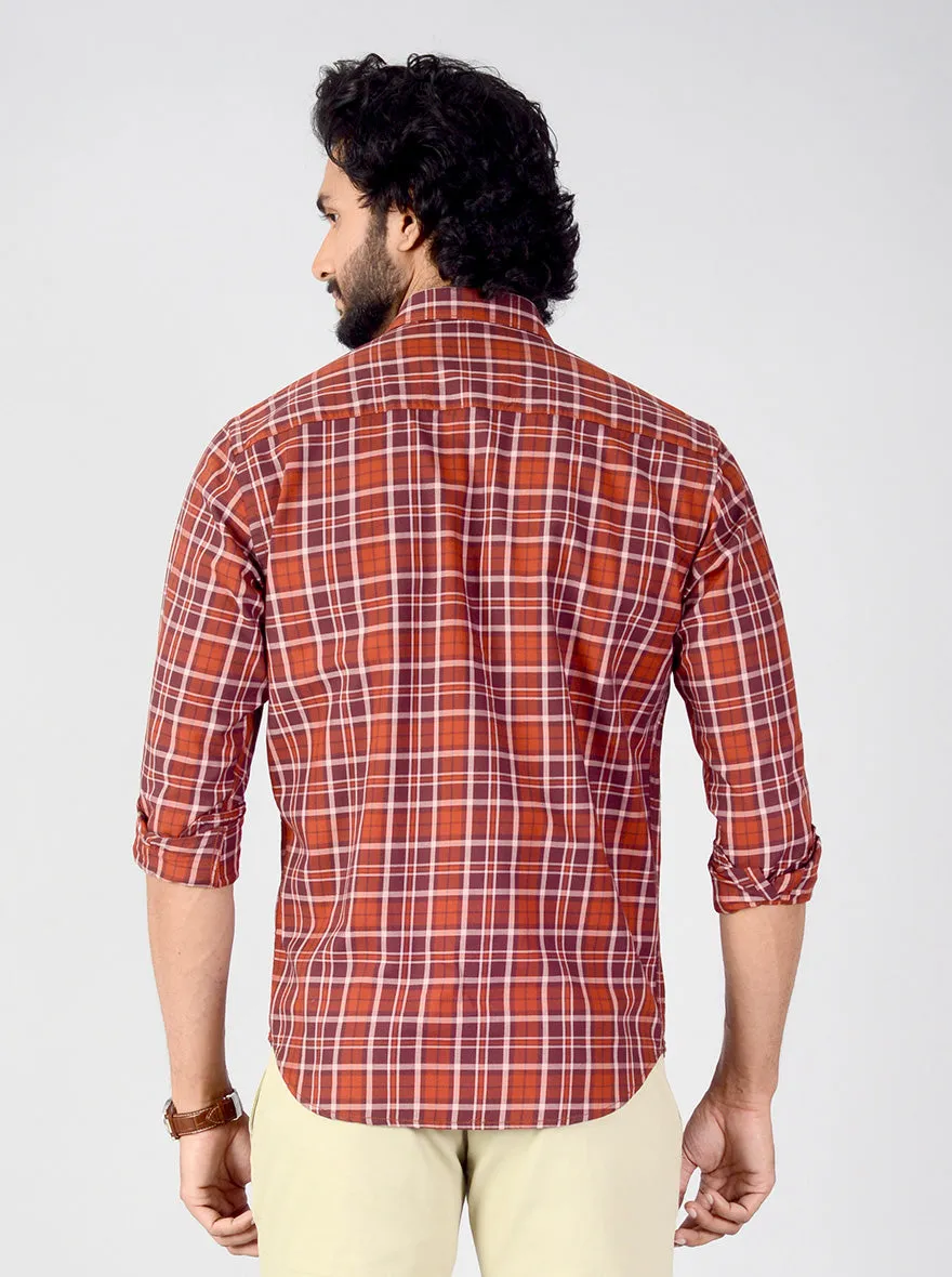 Red & Maroon Checked Classic Fit Casual Shirt | Greenfibre