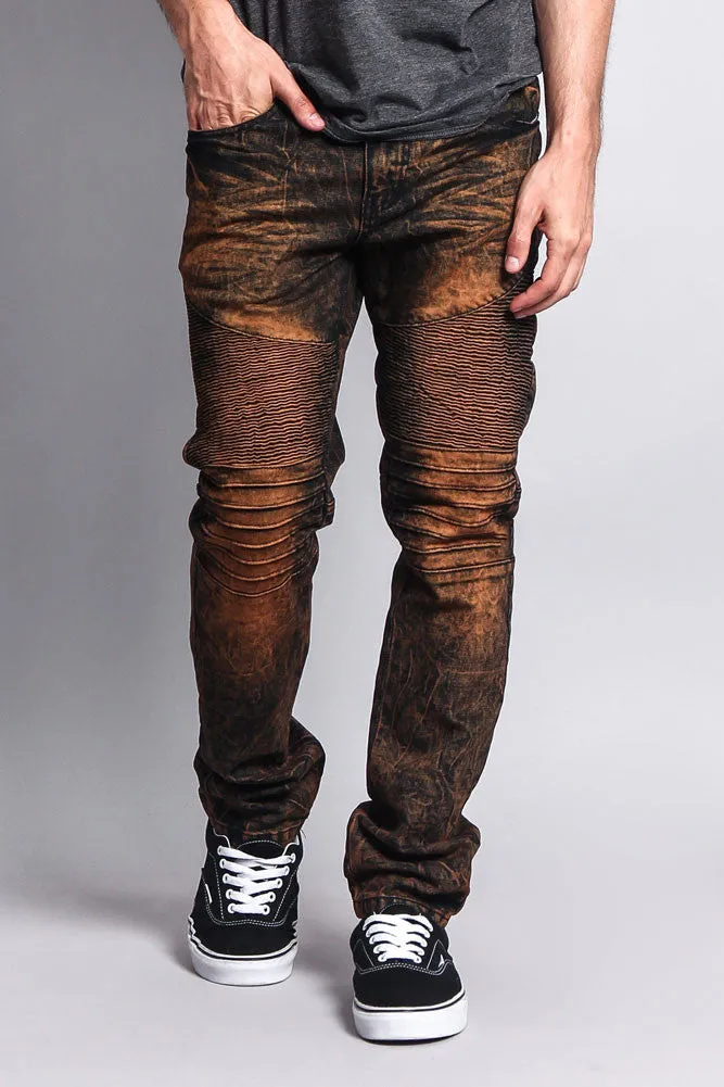 Stain Wash Biker Denim Jeans