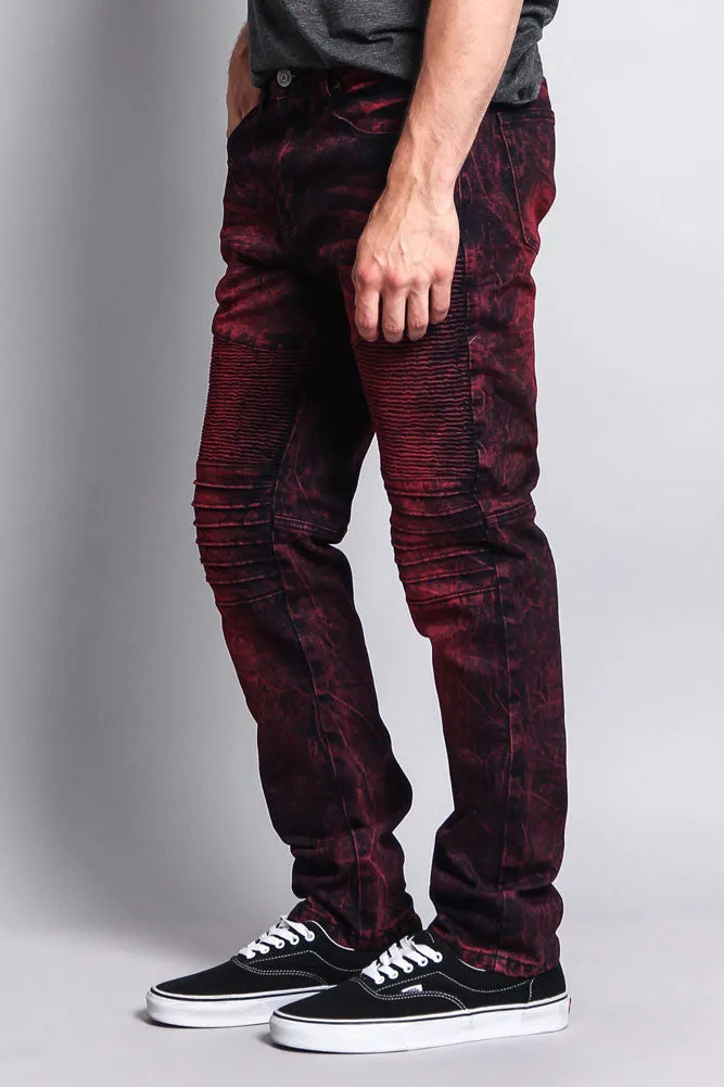 Stain Wash Biker Denim Jeans