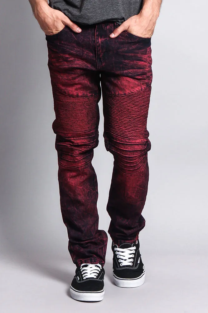 Stain Wash Biker Denim Jeans