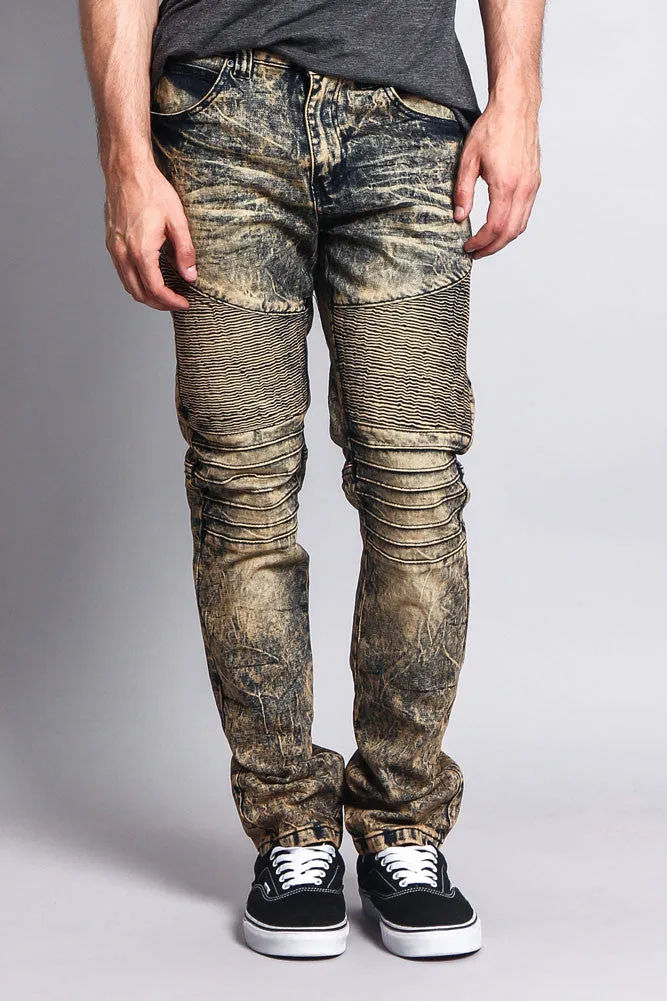 Stain Wash Biker Denim Jeans