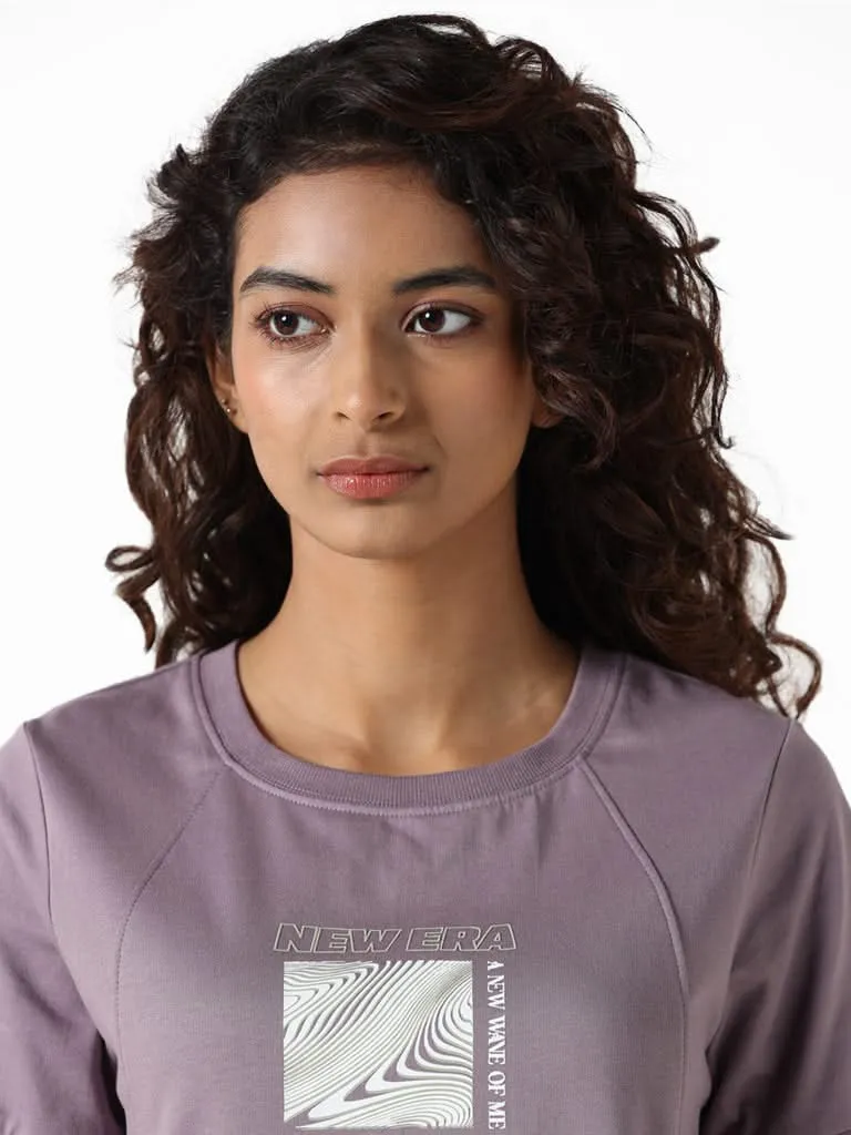 Studiofit Mauve Printed Cotton T-Shirt