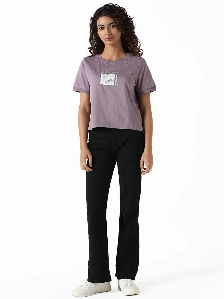 Studiofit Mauve Printed Cotton T-Shirt