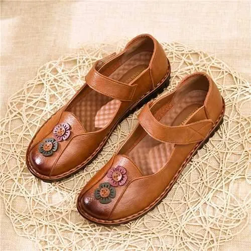 Women Comfy Hook Loop Leather Flat Loafers