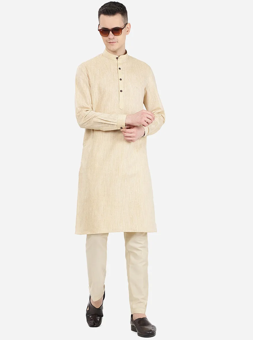 Wooden Yellow Solid Regular Fit Modi Kurta | JadeBlue