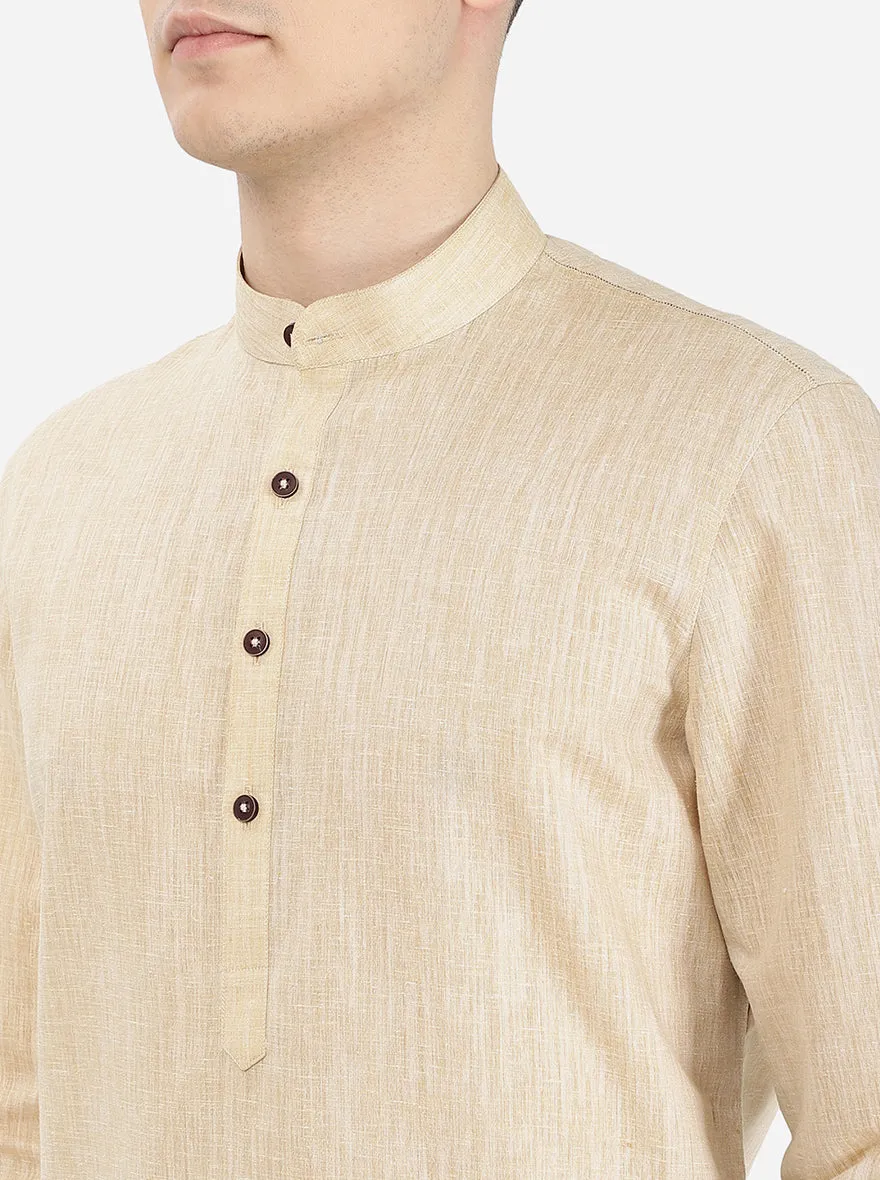 Wooden Yellow Solid Regular Fit Modi Kurta | JadeBlue